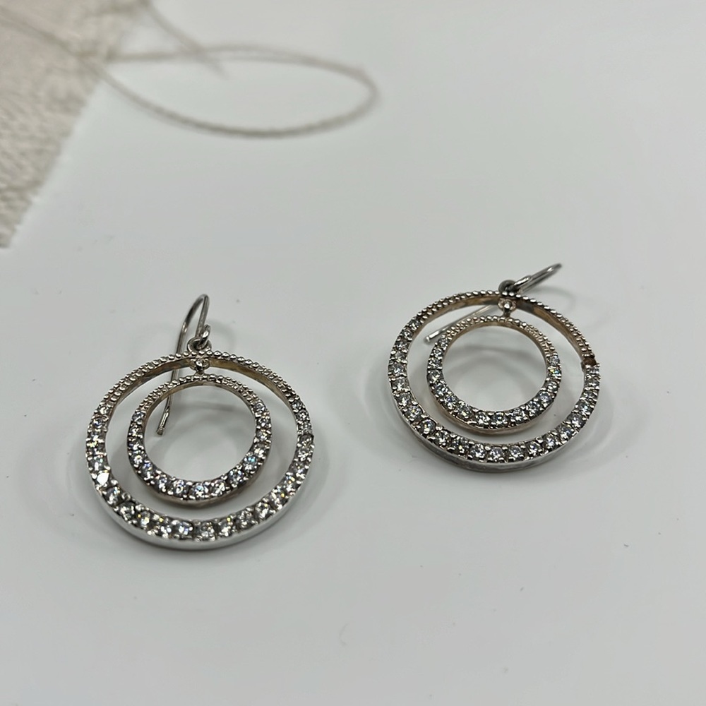 Vintage JCM 925 Sterling Silver CZ Pave Double Hoop Earrings Y2K - Picture 6 of 14